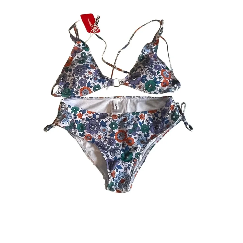 PatPat Women Floral‎ Butterfly Bikini Set Multicolor Triangle Top L NWT